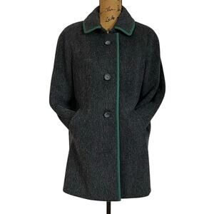 Vintage Ammerschlager Frankfurt/Main Germany Gray Wool Coat Green Trim Women’s M